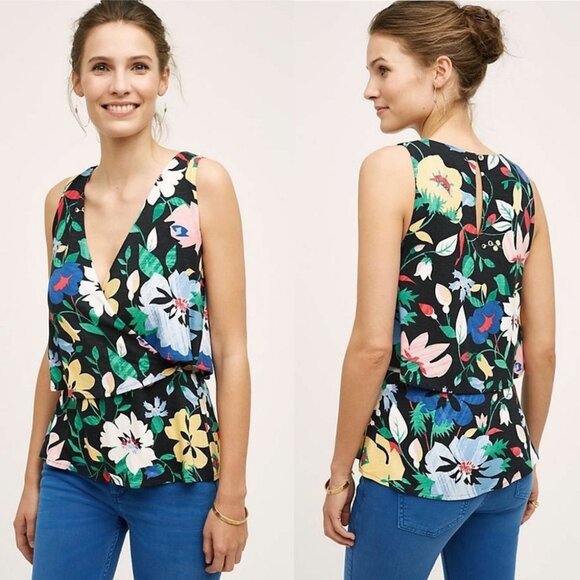 Anthropologie Deletta Florascura V-Neck Layered Blouse‎ Bright Size Large Boho L - Picture 1 of 11